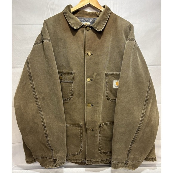 Carhartt Jacket XXL 2XL Blanket Lined Chore Coat Duck Canvas Work Brown Vintage